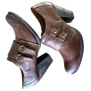 Born Concept BOC Women’s Size 7.5 Brown Leather Heel Ankle Bootie Double Strap